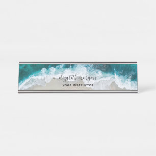 Porte-nom Pour Bureau Élégant Blue Green Beach Script Yoga Instructeur