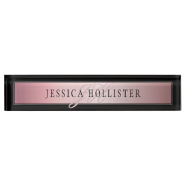 Porte-nom Pour Bureau Elégant Blush Faux Rose Gold | Nom et initiales