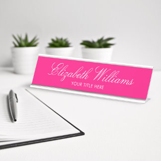 Porte-nom Pour Bureau Élégant Classy Girly Bright Rose Personnalisé