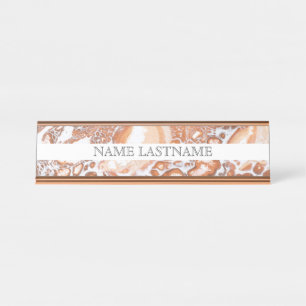 Porte-nom Pour Bureau Élégant corail blanc marbre professionnel