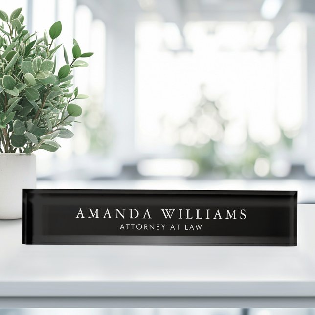 Porte-nom Pour Bureau Elégant dégradé de satin noir et gris (Elegant black and gray satin gradient desk name plate)