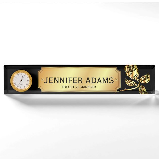 Porte-nom Pour Bureau Élégant Directeur exécutif Rose Gold Flower (Devant)