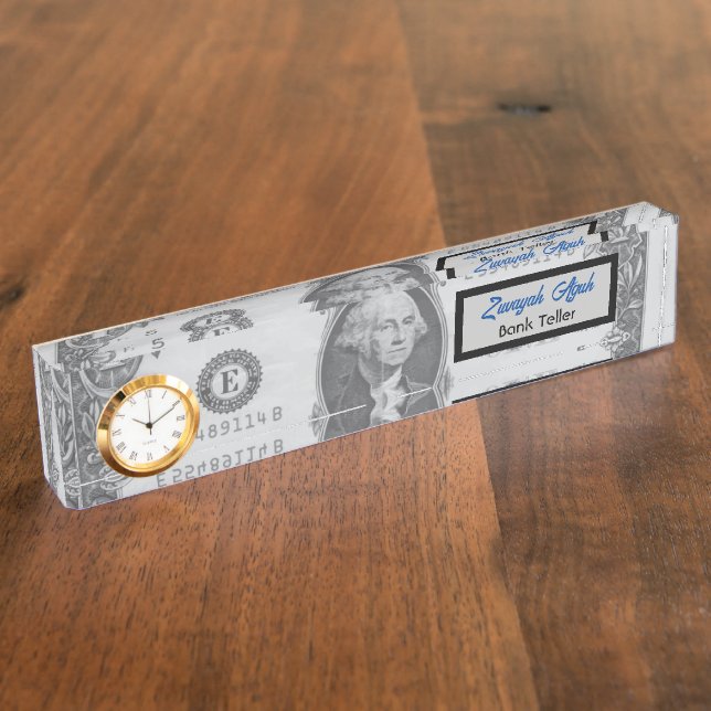 Porte-nom Pour Bureau Élégant Dollar Professionnel Un Argent Front (Taille)