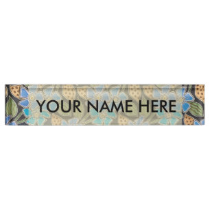 Porte-nom Pour Bureau Élégant Fleur Bleu Périwinkle Floral Classic