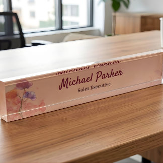 Porte-nom Pour Bureau Elegant Floral Business Watercolor Custom Office