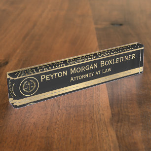 Porte-nom Pour Bureau Elegant Gold avec noir et échelles de justice Avoc