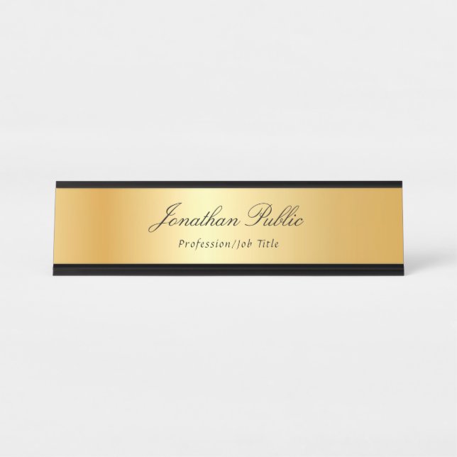 Porte-nom Pour Bureau Élégant Gold Modern Texte manuscrit Nom Modèle (Devant)