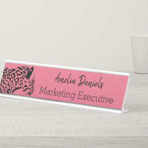 Porte-nom Pour Bureau Élégant Jaguar rose et noir