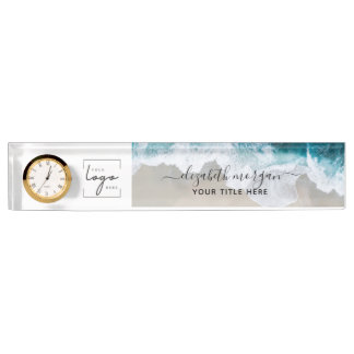 Porte-nom Pour Bureau Élégant logo de script personnalisé Blue Green Bea