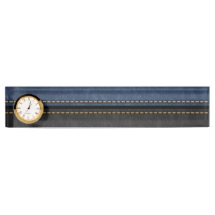Porte-nom Pour Bureau Élégant Luxe Cuir Aspect Bleu Noir