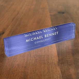 Porte-nom Pour Bureau Élégant Marine Blue Metallic Professionnel