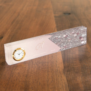 Porte-nom Pour Bureau Élégant Monogramme Or Rose
