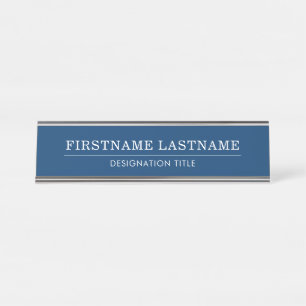 Porte-nom Pour Bureau Élégant Navy & Blanc avec titre de nom Ligne simpl