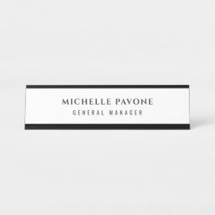 Porte-nom Pour Bureau Élégant Noir & Blanc Simple Plain Professionnel