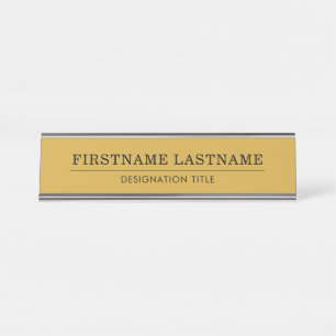 Porte-nom Pour Bureau Élégant or blanc avec titre de nom simple ligne 
