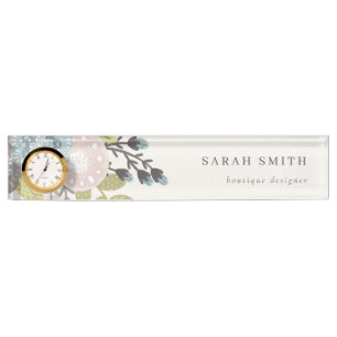Porte-nom Pour Bureau Élégant Pastel Boho Blush Blue Green Leafy Floral