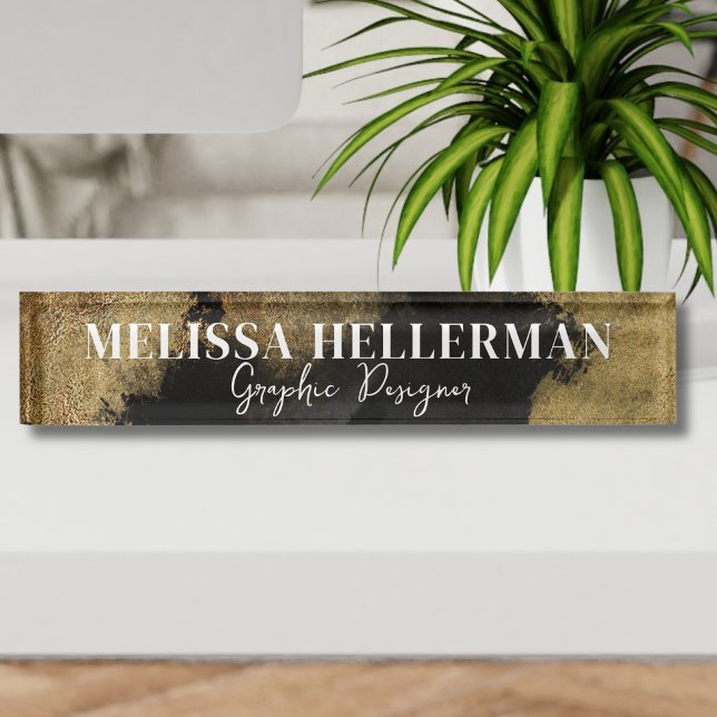 Porte-nom Pour Bureau Elégant professionnel Black Gold (Elegant Professional Black Gold Desk Name Plate)