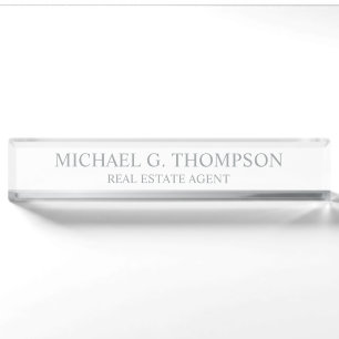 Porte-nom Pour Bureau Élégant professionnel blanc et argent