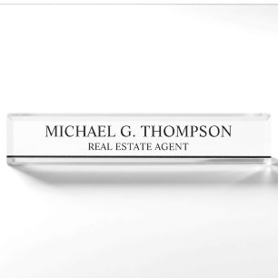 Porte-nom Pour Bureau Élégant professionnel noir et blanc