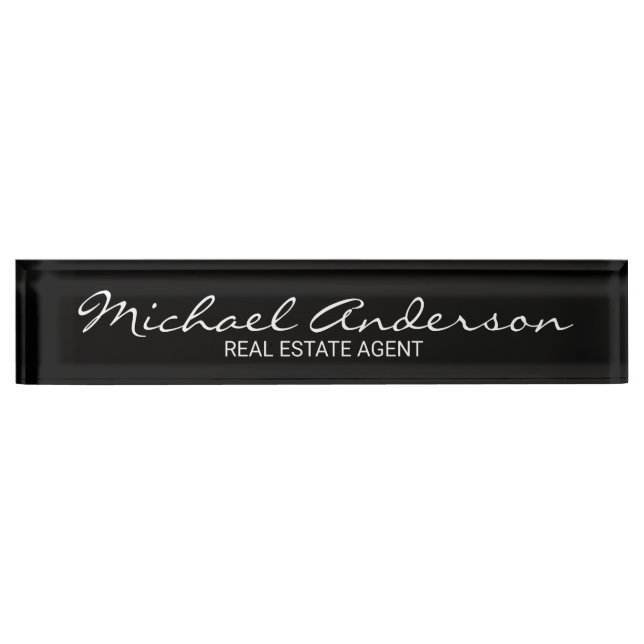 Porte-nom Pour Bureau Élégant professionnel noir et blanc (Devant)