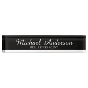 Porte-nom Pour Bureau Élégant professionnel noir et blanc