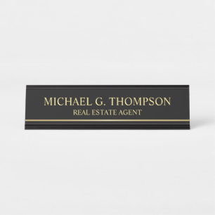 Porte-nom Pour Bureau Élégant professionnel noir et or