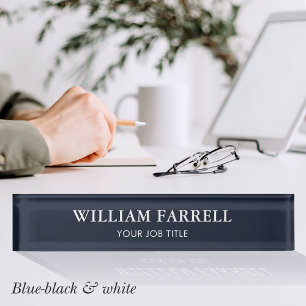 Porte-nom Pour Bureau Élégant professionnel traditionnel bleu-noir blanc