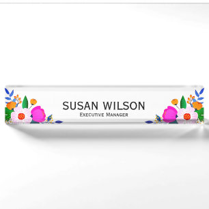 Porte-nom Pour Bureau Élégant rose blanc jaune Fleur Directeur exécutif
