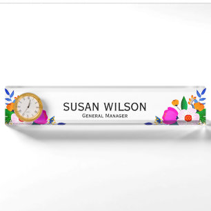 Porte-nom Pour Bureau Élégant Rose Blanc Jaune Fleur Directeur Général