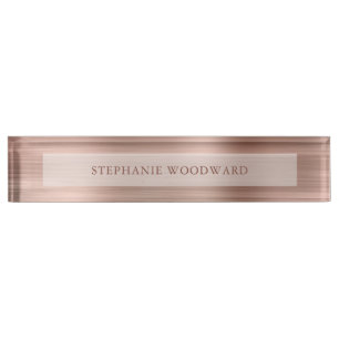 Porte-nom Pour Bureau Élégant Rose Gold Faux Brossé Métal Foil