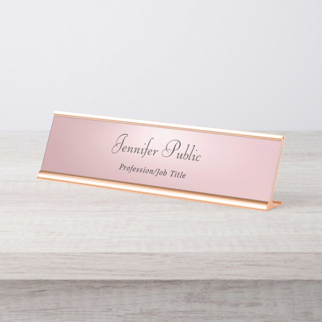 Porte-nom Pour Bureau Élégant Rose Gold Modern Modèle Professionnel (Devant)