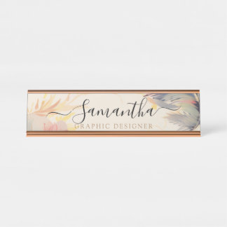 Porte-nom Pour Bureau Élégant rose Neutre Cute Boho manuscrit