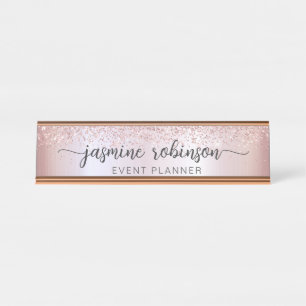 Porte-nom Pour Bureau Élégant Rose Parties scintillant or professionnel 