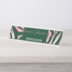 Porte-nom Pour Bureau Elégant Rose vert Parties scintillant or Zebra