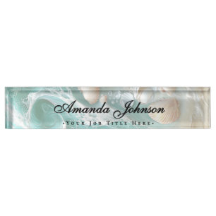 Porte-nom Pour Bureau Elégant Seashells Beach Script