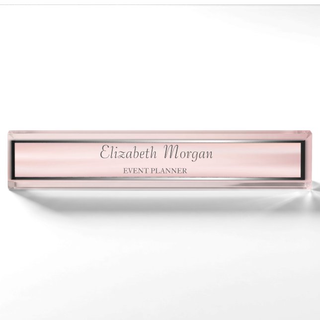 Porte-nom Pour Bureau Élégant Silver, Rose, Frame Stripe (Devant)