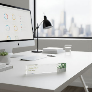 Porte-nom Pour Bureau Elegant Succulent Plant Greenery Custom Office 