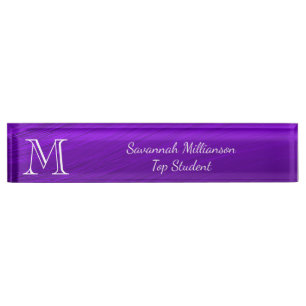 Porte-nom Pour Bureau Élégant violet Faux métal Monogramme étudiant