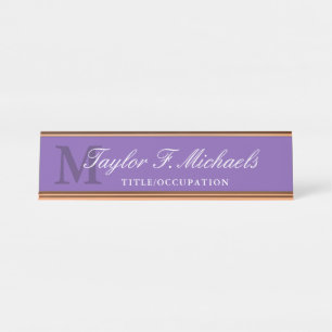 Porte-nom Pour Bureau Élégant violet monogramme et nom