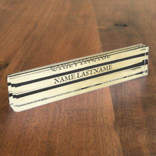 Porte-nom Pour Bureau Élégante feuille d'or noir peint rayé