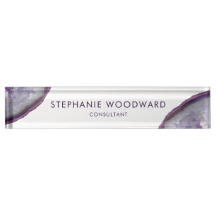 Porte-nom Pour Bureau Élégante Géode Agate Lavender Purple