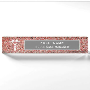 Porte-nom Pour Bureau Élégante infirmière Médicale Caduceus Rose Gol