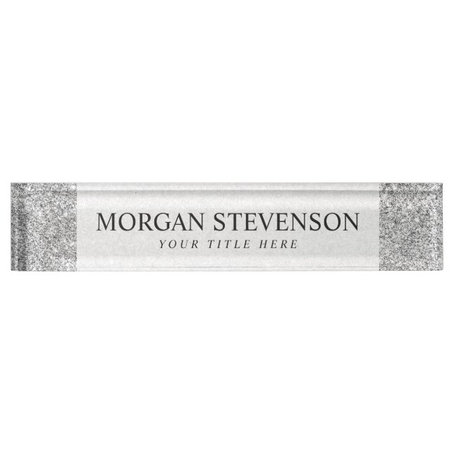 Porte-nom Pour Bureau Élégante Parties scintillant d'argent (Devant)