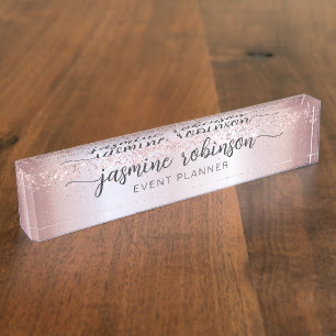 Porte-nom Pour Bureau Élégante Parties scintillant Rose Or Professionnel