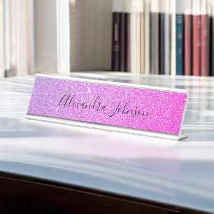 Porte-nom Pour Bureau Élégante Parties scintillant violet rose étincelle