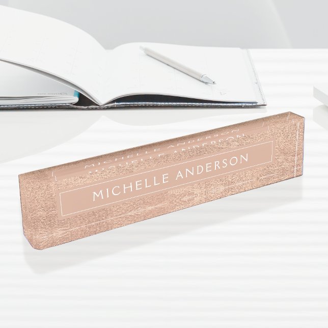Porte-nom Pour Bureau Élégante teinte or rose rose sur mesure (Créateur téléchargé)