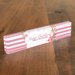 Porte-nom Pour Bureau Élégantes Tailles Roses Et Blanches