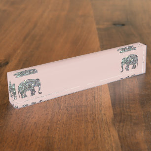 Porte-nom Pour Bureau Élément scintillant en mosaique argentée éléphant