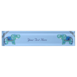 Porte-nom Pour Bureau Éléphant de henné (bleu/bleu-clair)