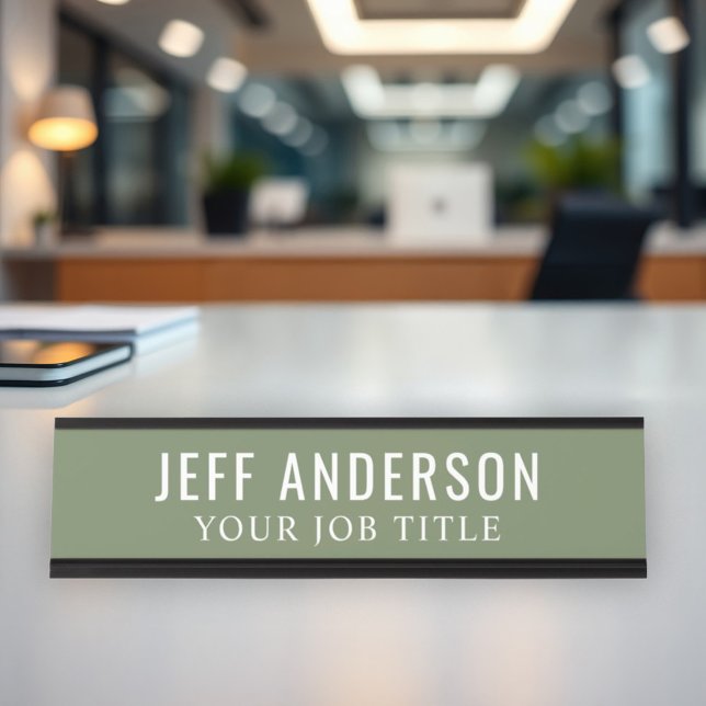 Porte-nom Pour Bureau Employé du bureau vert Olive Moderne (Créateur téléchargé)